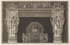 Kéménydarab: Trófeák fríze és szárnyas győzelmek a szemöldökön, bőségszarukkal ..., kb. 1769. alkotó: Giovanni Battista Piranesi