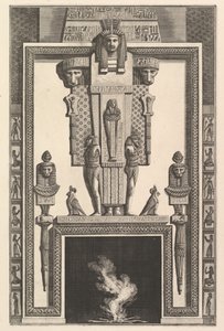 Egyiptomi stílusú kéménydarab: Múmia nagy kariatidára ráhelyezve a vonal felett..., 1769. alkotó: Giovanni Battista Piranesi