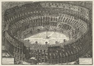 Colosseum Rómában Kilátás a Colosseumként ismert Flavius-amfiteátrumra (cím a tárgyon) Gezichten op Rome (sorozat címe) Róma látképei, amelyeket Giambattista Piranesi építész, Ve (nez) iano tervezett és vésett (sorozat címe) alkotó: Giovanni Battista Piranesi