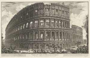 Colosseum Rómában Kilátás a Colosseumként ismert Flavius-amfiteátrumra (cím a tárgyon) Gezichten op Rome (sorozat címe) Róma kilátásai, amelyeket Giambattista Piranesi építész, Ve (nez) iano tervezett és vésett (sorozat címe) alkotó: Giovanni Battista Piranesi