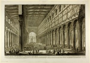 Cut-away view of the interior of the Basilica of S. Paolo fuori delle Mura [St. Paul outside the Walls], from Views of Rome   1281485   hu       hungarian Successfully Translated  Original: A Rainy morning (oil on canvas) Translat: A Rainy morning (oil on  alkotó: Giovanni Battista Piranesi