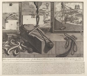 Demonstrationstafel zeigt Technik zum Heben von Travertin- und Marmorblöcken für den Bau..., 1756 von Giovanni Battista Piranesi