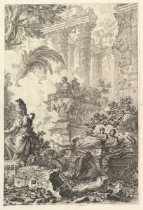 Homlokzat, Minerva szoborral, kb. 1748. alkotó: Giovanni Battista Piranesi