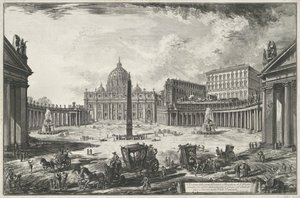 Kilátás a Szent Péter térre a Szent Péter-bazilikával a Vatikánban Veduta della gran Piazza e Basilica di S. Pietr (...) (cím a tárgyon) Róma kilátásai (sorozat címe) Vedute di Roma disegnate ed incise da Giambattista Piranesi architetto alkotó: Giovanni-Battista Piranesi