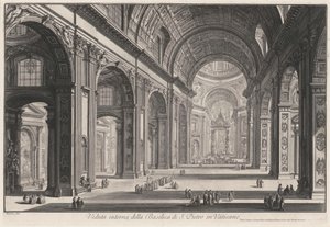 A vatikáni Szent Péter-bazilika belső nézete (a Vedute di Roma című műből) alkotó: Giovanni Battista Piranesi