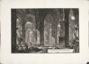 Interieur van badhuis Castel Gandolfóban A P.P. szőlőültetvényében található másik úszómedence emelése és megemelése. Jézus Társasága Castel Gandolfóban. (cím a tárgyon) Archeologische vondsten uit Albano en Castel Gandolfo (sorozat címe) Antikvitás alkotó: Giovanni Battista Piranesi