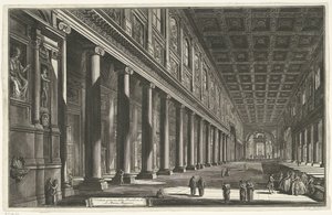 Interieur van de Santa Maria Maggiore Rómában A S. Maria Maggiore-bazilika belső képe (cím a tárgyon) Gezichten op Rome (sorozat címe) Róma látképei, amelyeket Giambattista Piranesi építész, Ve (nez) iano tervezett és vésett (sorozat címe) alkotó: Giovanni Battista Piranesi