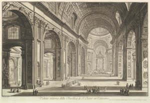 A vatikáni Szent Péter-bazilika belső nézete, a „Vedute di Roma” (Római látképek) című sorozatból alkotó: Giovanni Battista Piranesi