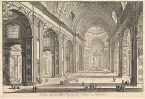 A vatikáni Szent Péter-bazilika belső képe, a Vedute di Roma római nézetből, kb. 1748. alkotó: Giovanni Battista Piranesi