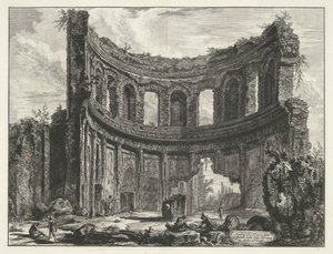 Kleine paleis a Villa Adriana t-ben és a Tivoliban Az Appollo nevű templom maradványai a Hadrianus-villában, Tivoli közelében (cím a tárgyon) Gezichten op Rome (sorozat címe) Róma kilátásai Giambattista Piranesi építész, Ve (nez) iano által tervezett és me alkotó: Giovanni-Battista Piranesi
