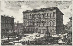 Palazzo Farnese te Róma Kilátás a Palazzo Farnese-ra (cím a tárgyon) Gezichten op Rome (sorozat címe) Róma kilátásai, amelyeket Giambattista Piranesi építész, Ve (nez) iano tervezett és vésett (sorozat címe) alkotó: Giovanni Battista Piranesi