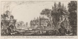 Az ősi Via Appia része a Porta S. Sebastiano mellett alkotó: Giovanni Battista Piranesi