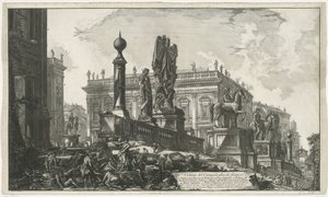 A Capitol Square van linkek gezien A Capitolium oldalnézete (cím a tárgyon) Gezichten op Rome (sorozat címe) Róma kilátásai, amelyeket Giambattista Piranesi építész, Ve (nez) iano tervezett és vésett (sorozat címe) alkotó: Giovanni Battista Piranesi