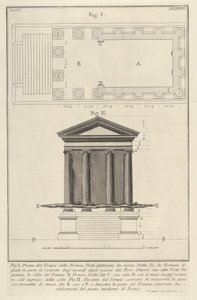Fortuna Virilis Tempio della Fortuna Virile templom terve és homlokzata, 1756-ból. alkotó: Giovanni Battista Piranesi