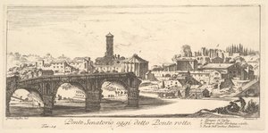 14. tábla: Szenátori híd, ma Ponte Rotto Broken Bridge néven. 1. Temple o..., kb. 1748. alkotó: Giovanni Battista Piranesi