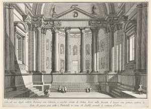 9. tábla: Oszlopos csarnok az ókori rómaiak szokása szerint, fülkék díszítik..., 1743. alkotó: Giovanni Battista Piranesi