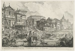 Ripetta te Róma kikötője Kilátás Ripetta kikötőjére (cím a tárgyon) Gezichten op Rome (sorozat címe) Róma kilátásai, amelyeket Giambattista Piranesi építész, Ve (nez) iano tervezett és vésett (sorozat címe) alkotó: Giovanni Battista Piranesi