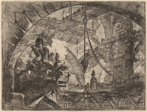 Foglyok egy kivetítő platformon alkotó: Giovanni Battista Piranesi