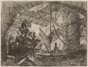 Foglyok egy kivetítő platformon alkotó: Giovanni Battista Piranesi