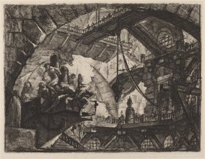 Foglyok egy kivetítő platformon alkotó: Giovanni Battista Piranesi