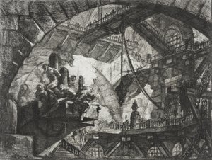 Foglyok egy kiugró emelvényen alkotó: Giovanni Battista Piranesi