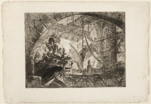 Foglyok egy kivetítő platformon, 10. tábla a Képzelt börtönökből alkotó: Giovanni Battista Piranesi