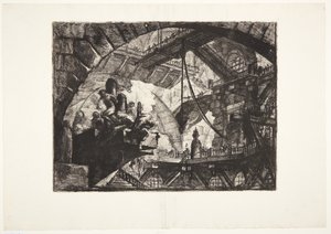 Foglyok egy kiálló platformon alkotó: Giovanni Battista Piranesi