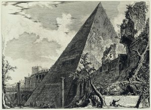 Gaius Cestius piramisa (a Vedute di Roma című műből) alkotó: Giovanni Battista Piranesi