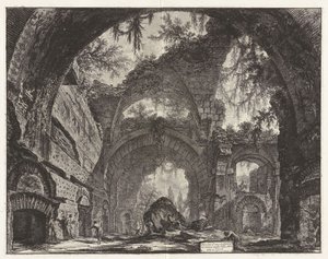 Szoborgaléria romjai Hadrianus tivoli villájában [valójában a nagy fürdők], a Vedute di Roma (Róma látképei) című sorozatból alkotó: Giovanni Battista Piranesi