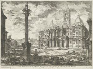 Santa Maria Maggiore Rómában Kilátás a Santa Maria Maggiore-bazilikára az említett bazilika két oldalsó gyárával (cím a tárgyon) Gezichten op Rome (sorozat címe) Giambattista Piranesi építész, Ve (nez) ia által tervezett és metszett római kilátások alkotó: Giovanni Battista Piranesi