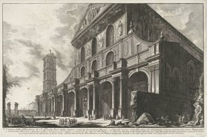Sint-Paulus buiten de Muren te Róma Kilátás a Szent Pál-bazilikára a falakon kívül, Nagy Konstantin építette (cím a tárgyon) Gezichten op Rome (sorozat címe) Róma kilátását Giambattista Piranesi építész, Ve (nez) iano (seri) tervezte és metszett alkotó: Giovanni Battista Piranesi