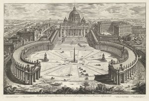 Sint-Pietersplein met de Sint-Pietersbasiliek te Vaticaanstad Kilátás a híres Vatikáni Bazilikára a nagy portikával és a szomszédos Piazza térrel (cím a tárgyon) Gezichten op Rome (sorozat címe) Giambattista Piranesi ív által tervezett és metszett Róma kil