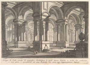 A lépcsőházakat pompás építészet díszíti. . . Nagyítással díszített lépcsőcsoport, kb. 1750. alkotó: Giovanni Battista Piranesi