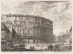 Marcellus Színház. Ezt az épületet Augustus építette, és unokaöccsének, Marcellusnak szentelte, a Vedute di Roma-ból (Róma látképe) alkotó: Giovanni Battista Piranesi