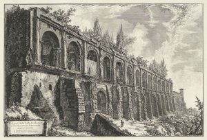 Tempel van Hercules Victor a Tivoliban Maradékok a tivoli-i Villa di Maecenasból, opus incertumban (cím a tárgyon) épült travertinokból Gezichten op Rome (sorozat címe) Róma látképeit Giambattista Piranesi építész, Ve(nez)iano rajzolta és vésette ( alkotó: Giovanni Battista Piranesi