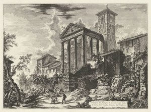 Tempel van Hercules te Cori Kilátás a Herkules-templomra Cora városában, tíz mérföldre Velletritől (cím a tárgyon) Gezichten op Rome (sorozat címe) Róma kilátásai Giambattista Piranesi építész, Ve (nez) iano által tervezett és metszett (t sorozat alkotó: Giovanni Battista Piranesi