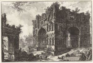 Az úgynevezett Janus-templom. A. Az úgynevezett Argentarii-diadalív, a Vedute di Roma (Római látképek) című műből alkotó: Giovanni Battista Piranesi