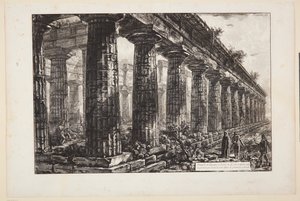 Neptunusz temploma Paestumban, oldalról nézve és az első táblánál nagyobbra rajzolva alkotó: Giovanni Battista Piranesi