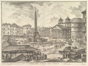 A Piazza della Rotonda a Panteonnal és az obeliszkkel, a „Vedute di Roma” című sorozatból alkotó: Giovanni Battista Piranesi
