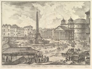 A Piazza della Rotonda, a Pantheon és az obeliszk kilátással a Piazza della Rot ..., kb. 1751. alkotó: Giovanni Battista Piranesi