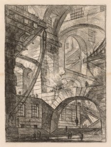A börtönök: füstölgő tűzes boltívek perspektívája alkotó: Giovanni Battista Piranesi