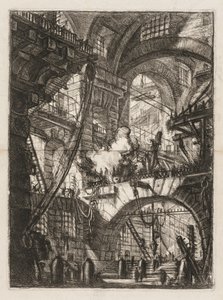 A börtönök: A boltívek perspektívája füstölgő tűzzel a központban. alkotó: Giovanni Battista Piranesi