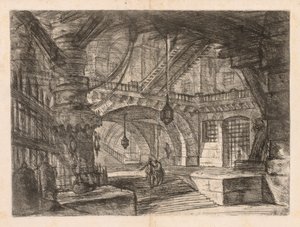 A börtönök: egy széles terem lámpásokkal alkotó: Giovanni Battista Piranesi