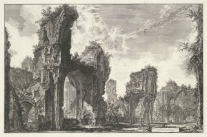 Thermen van Caracalla Rómában A Sisto romjai vagy az Antoninus-fürdő nagytermének mindkettő (cím a tárgyon) Gezichten op Rome (sorozat címe) Róma látképeit Giambattista Piranesi építész, Ve(nez)iano rajzolta és vésette (sorozat címe) alkotó: Giovanni Battista Piranesi