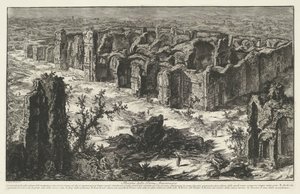 Thermen van Caracalla Rómában Az Antoninus-fürdő romjai (cím a tárgyon) Gezichten op Rome (sorozat címe) Róma látképei, amelyeket Giambattista Piranesi építész, Ve (nez) iano tervezett és vésett (sorozat címe) alkotó: Giovanni-Battista Piranesi