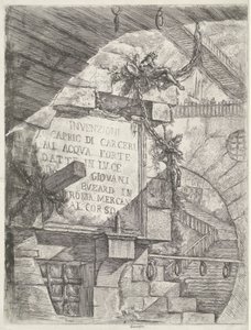 Címnyomat arccal a börtönben és címmel a falon Dungeons (sorozat címe) Invenzioni Capric di Carceri all Acqua Forte (sorozat címe az objektumon) alkotó: Giovanni-Battista Piranesi