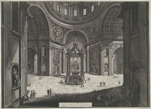 Transept van de Sint-Pietersbasiliek te Vaticaanstad A vatikáni Szent Péter-bazilika belső képe a Tribuna közelében (cím a tárgyon) Gezichten op Rome (sorozat címe) Róma kilátásait Giambattista Piranesi építész, Ve ( alkotó: Giovanni Battista Piranesi