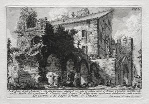 Kilátás az Acqua Giuliát vezető boltívek maradványaira vagy mindkét végére alkotó: Giovanni Battista Piranesi