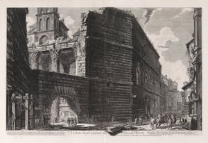 Kilátás a Forum of Nerva maradványaira, a Vedute di Romától (Róma látképe) alkotó: Giovanni-Battista Piranesi