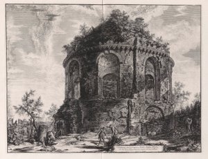 Kilátás az úgynevezett Köhögés templomára a Via Tiburtinán, egy mérföldre Tivolitól, a Vedute di Roma felől (Róma látképe) alkotó: Giovanni Battista Piranesi